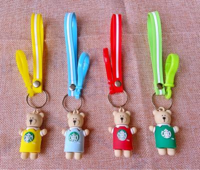 China Waterproof Promotional Gift Cartoon Starbucks Charm Teddy Bear Keychain Lanyard Lanyard Safety Mini Starbuck Starbuck Key Chain Pendant Key Chain for sale