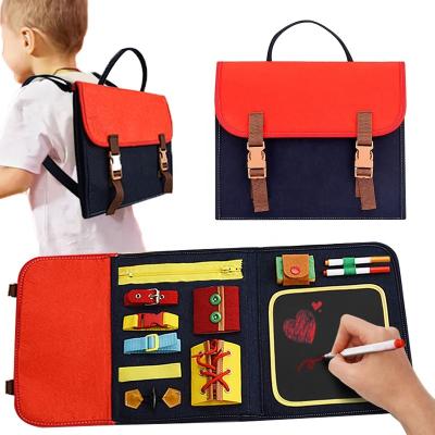 China Early Educational Cloth Toys Board Montessori Busy Toys For Toddlersi Graffiti Board Backpack for sale