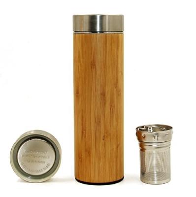 China PORTABLE Portable Stainless Steel Thermos Bamboo Tumbler with Tea Infuser and Strainer, Leak-Proof Double Wall Insulated Coffee Travel Mug for sale