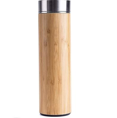 China PORTABLE Thermos Bamboo Water Bottle with Tea Infuser and Strainer, Vacuum Insulated Stainless Steel Travel Tea Cup 17oz for sale