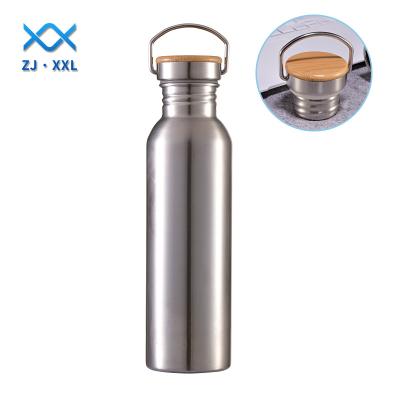 China 18/8 Sustainable 304 Stainless Steel Single Wall Water Bottle With Bamboo Leakproof Sustainable Lid Eco-Friendly Reusable Bottle for sale