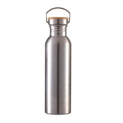 China 750ml Sustainable Reusable Sport Custom Water Bottle Logo Stainless Steel Single Wall With Bamboo Lid for sale