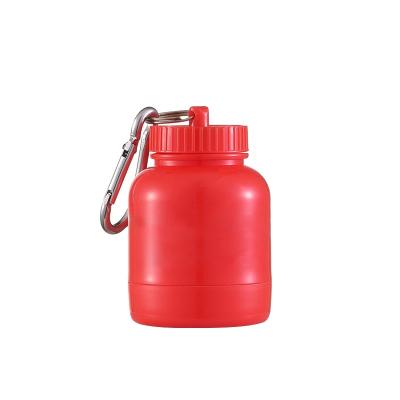 China Viable Plastic Portable Protein Container with Carabiner Custom Portable Plastic Supplement Protein Powder Funnel Container for sale