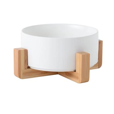 China Excellent design non-automatic multicolor new quality white ceramic dog bowl with wood and bamboo stand for sale