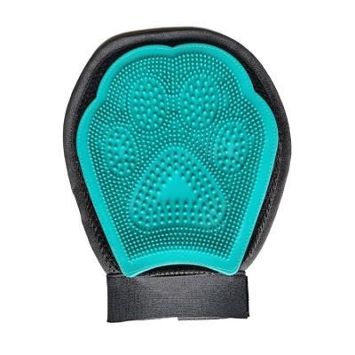 China New Style Viable Dog Cat Cleaning and Grooming Tools Double Sided Silver and Green Silicone Rubber Massage Glove for sale