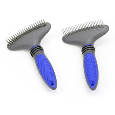 China Stainless Steel Brush Multiple Color Viable Deshedding Plastic Rake Shape Grooming Dog Hair Pet Brush Molding Slicker for sale