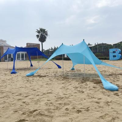 China Straight Tying Type 2 Poles 7x7.5ft UPF50+ Beach Shade Sun Tent Luxury Foldable Beach Tent Pop Up With 2 Sandbags for sale