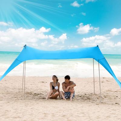 China Straight Tether Type 4 Aluminum Poles Family Size Pop Up Sun Shade Tent Beach Tent Sun Shelter 4-5 Person With Carry Bag for sale