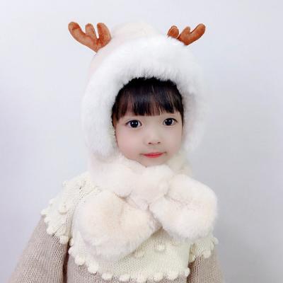 China Dobby children's plush hat winter plus velvet thickening one-piece hat cute baby antler boy and girl windproof hat for sale