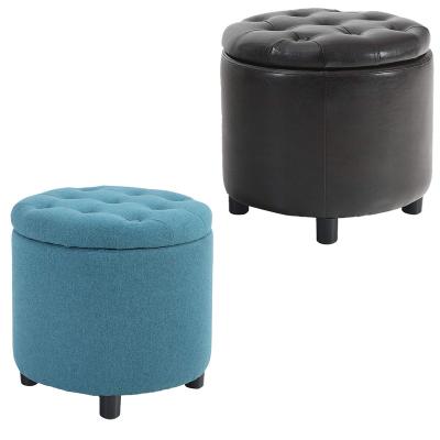 China Modern Storage Fabric Space Saving Folding Storage Round Stool With Removable Lid for sale