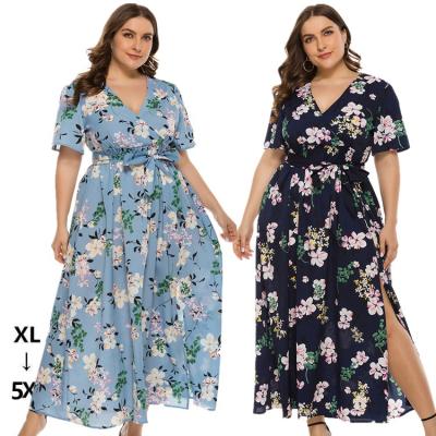 China Viable in stock XL-5XL long chiffon maxi plus size women's dresses for sale