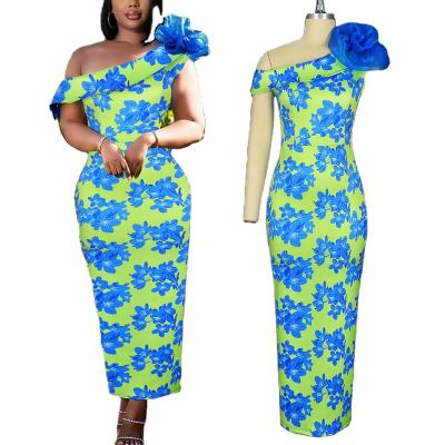 China Anti-wrinkle S-3XL Formal Plus Size Women African Floral Print Prom Dresses For Women Fashion Style Office Elegant Working, Daily Life Career for sale