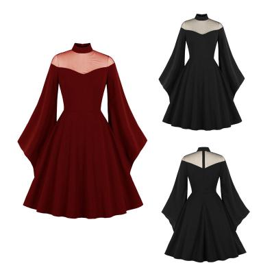 China 2022 New Women Chiffon Turn-Down Collar Sleeve Ladies Dress Breathable Elegant Vintage Swing Big Swing Midi Dress for sale