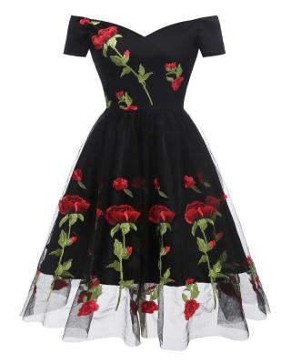 China Rockabilly Clothing Style Vintage Breathable Black Floral Dress For Women for sale