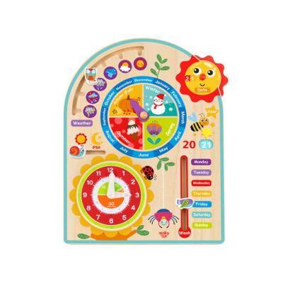 China TOOKY TOY Wooden Clock Puzzle Toys Colorful/Safe/Environmental Kids Cartoon Play My Calendar for sale