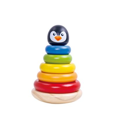 China Colorful/Safe/Environmental Rainbow Stacking Penguin Tower Safety Eco-friendly Smart Baby Educational Wooden Toy for sale