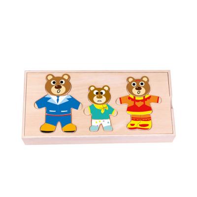 China Colorful/Safe/Environmental Educational Wooden Game Dress Puzzle Dress Bear Family for sale