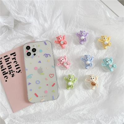 China Cute Cartoon Clear Bear Anti-drop Soft TPU Case+Bracket For iPhone 12 pro 11 Max X XS XR 7 8 Plus Colorful Se Anti-drop Phone Cover for sale