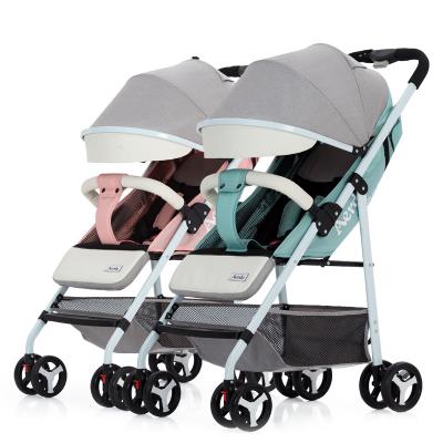 China Hot Selling Stainless Steel Good Quality Twins Baby Walker Travel Trolley Wholesale Cheap Foldable Baby Carriage Pram For Twins Kids for sale