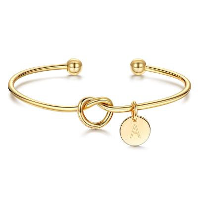 China FASHIONABLE Charm Custom Engraved Solid Gold Filled Silver Letter 925 Knot Cuff Bangle Bracelet for sale