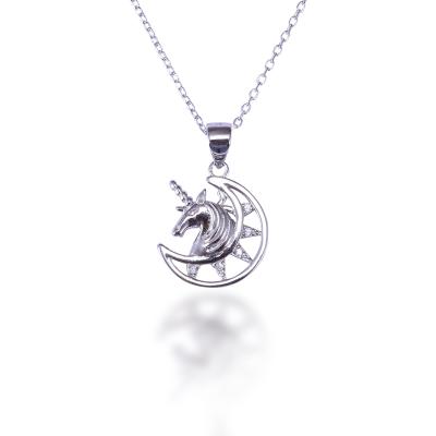 China Environmental Friendly Materials Personalized Initial Circle Unicorn Silver Plated Pendant Necklace Animal Jewelry Necklace for sale