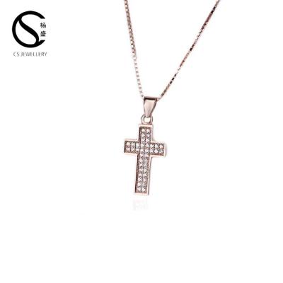 China New Arrival Zircon Fashionable Cross Rose Charm Pendant Necklace 7-3368 for sale