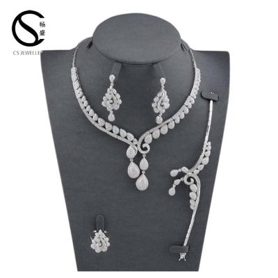 China E-7487 USA CZ brass jewelry set for wedding, rhinestone bridal jewelry set, brass jewelry set for sale