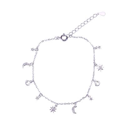 China Women Jewelry Environmentally Friendly Custom Moon And Star 925 Sterling Silver Bracelet for sale