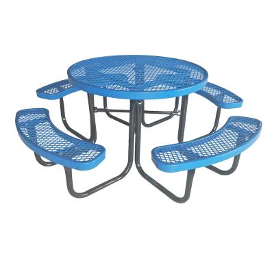 China Umbrella modern outdoor metal furniture garden round table and benches for picnic camping for sale