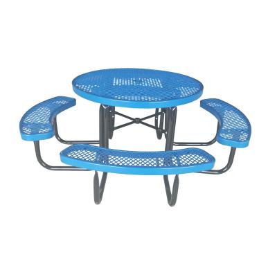 China Modern Thermoplastic Coating Heavy Duty Outdoor Furniture Round Picnic Table With 4 Benches Connecting for sale