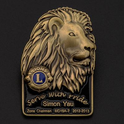 China Cheap Custom 3d Metal Lion Lapel Pin Badge From USA Factory for sale