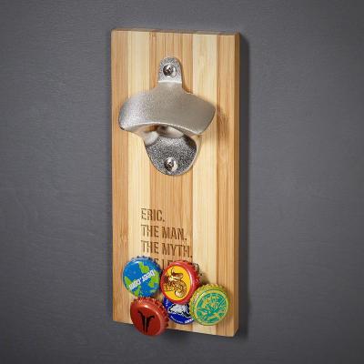 China Sustainable Wholesale Wooden Magnetic Wall Mounted Beer Bottle Opener for sale