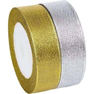 China Luster Heye factory gold and silver glitter customized width for Christmas Decoration ribbon for sale