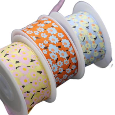 China Floral Heye manufacture small lovely flower printing heavy weight organza polyester ribbon for sale