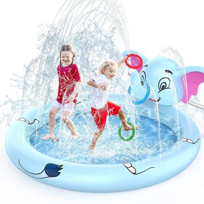 China Soft Inflatable Elephant Sprinkler Pool Toddlers and Kids Toy Splash Pad Pool For With 3 Ring Toss for sale