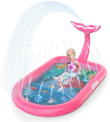 China 2021 New Pink Soft Toy Mermaid Design Splash Pad Kiddie Pool for Kids Toddler, 3-in-1 Inflatable Sprinkler Pool for sale