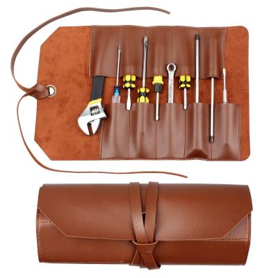 China Leather Storage Bag Tool Roll Type Convenient Tool Kit Pockets Bicycle Repair Tool Kit Bag for sale