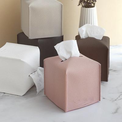 China Leather Napkin Storage Box Hotel Case Holder Eco-fiendly Home Travel Tissue Paper Container Pumping Cover for sale