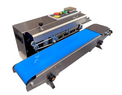 China FR770 Continuous Food Plastic Bag Pouch Strip Sealer Sealing Machine With Expiry Date Engraving for sale