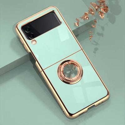 China Luxury Electroplating Shockproof Fold Silicone Phone Case Ring Holder Phone Case For Samsung Z Flip 3 Case for sale