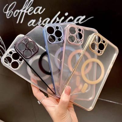 China Anti-drop Plating Transparent Magnetic Clear TPU Phone Case Cover For Iphone 13/12/mini /pro/max for sale