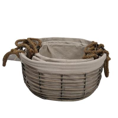 China Wholesale Customized Viable Customized Manual Wicker Wire Basket Storage Basket Hemp Rope Handle Storage Basket for sale