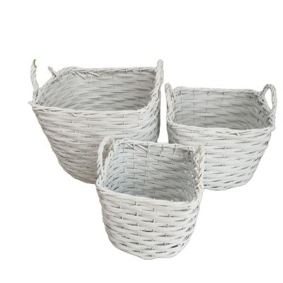 China Sustainable Fruit And Vegetable Storage Basket White Wire Basket With Handle / Gardening Basket / Sawdust Basket for sale