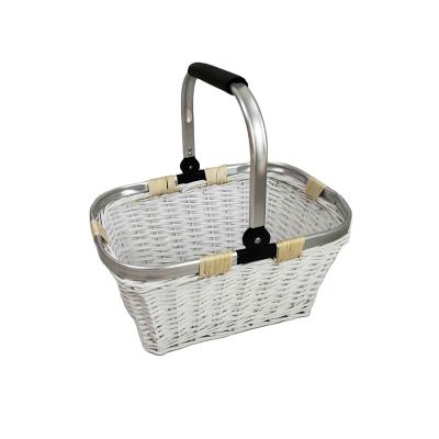 China Hot Selling Modern Fashion Food Basket Metal Handle Willow Hamper Viable Storage Basket for sale