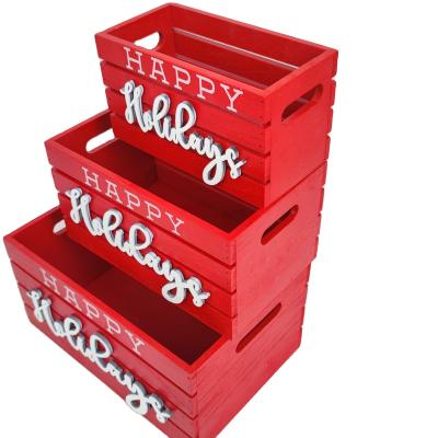 China Wholesale Viable Decorative Christmas Pattern Slat Wooden Toy Box Wooden Storage Box Storage Box for sale