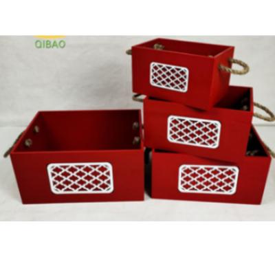 China Hot Selling Sustainable Hollow Wooden Storage Box Christmas Wooden Tray With String Handle for sale