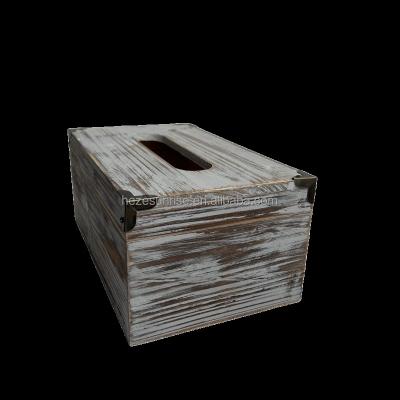 China High Quality Home Decoration Traditional Chinese Desktop Square Tissue Holder Rustic Distressed Wooden Box Lid for sale