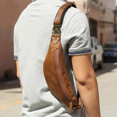 China NO Cow Leather Men Messenger Bag Fashion Waist Bag For Mobile Phone Male Crazy Horse Leather Chest Bag for sale