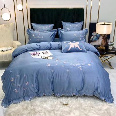 China Nondisposable Home Embroidery Bedding Set Floral Adult Bridal Sheet for sale