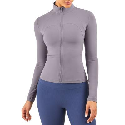 China Women's Breathable Long Sleeve Collar Fitness Clothing Tops Tight Zipper Slim Lulu Yoga Show Wear Autumn Winter Sports Coat for sale